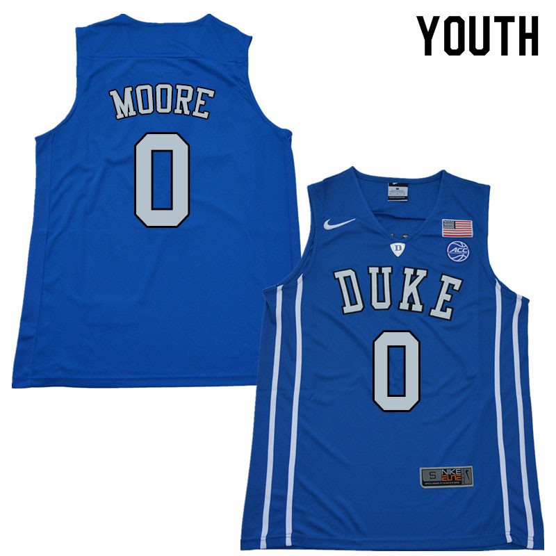 Youth #0 Wendell Moore Duke Blue Devils College Basketball Jerseys Sale-Blue